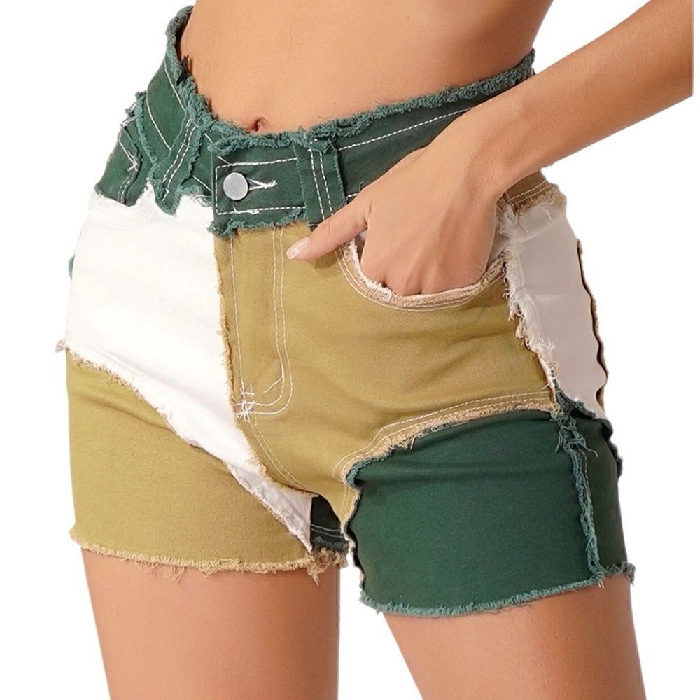 Potili High Waisted Distressed Color Block Denim Shorts size 8